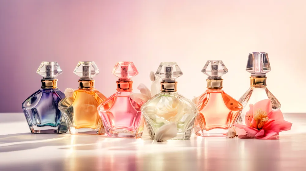 Flacons de parfums de toutes les couleurs alignés